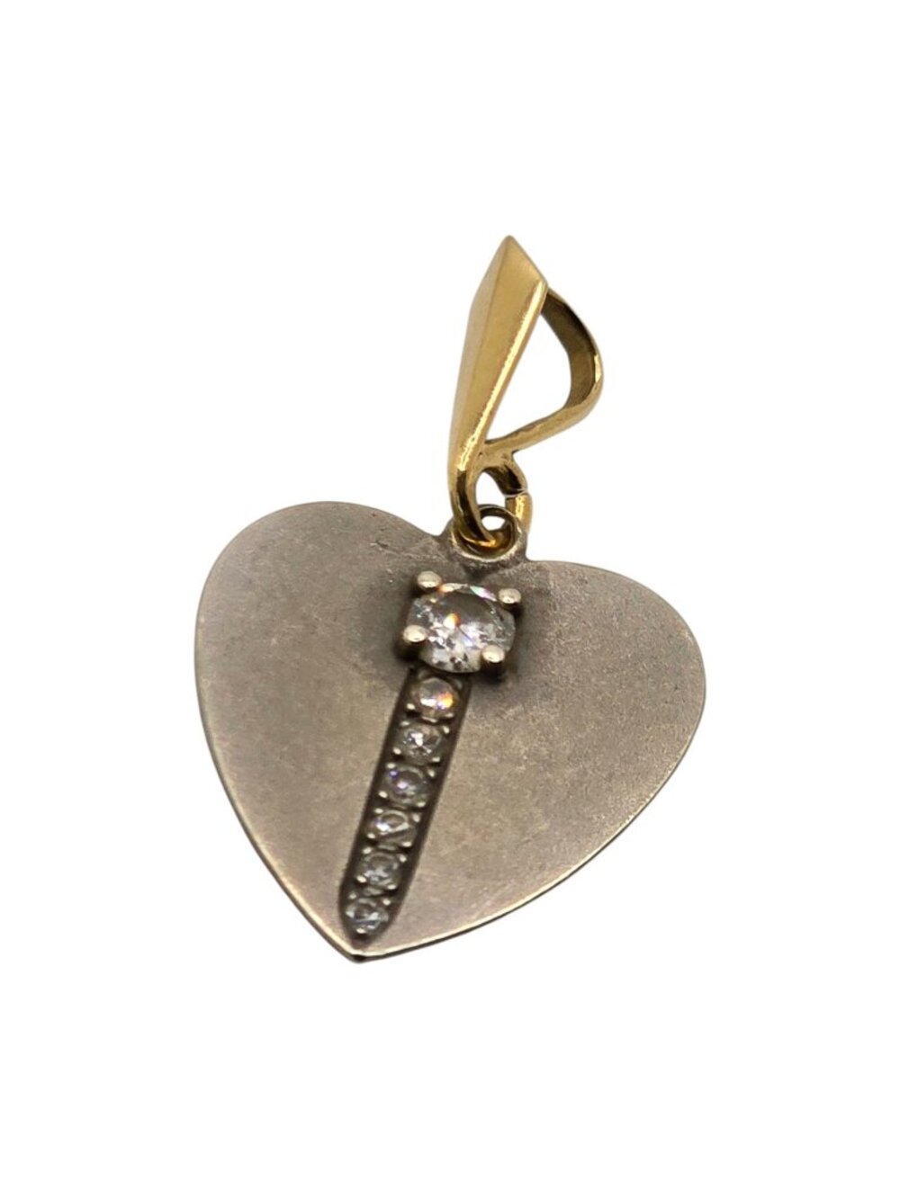14K Gold Bail Sterling Silver Diamond Heart Pendant Vintage 3g Two Tone Mixed
